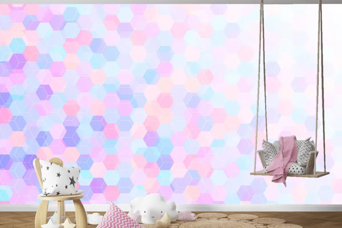 Düz Çokgen Arka Plan Çocuk Odası Duvar Kağıdı 