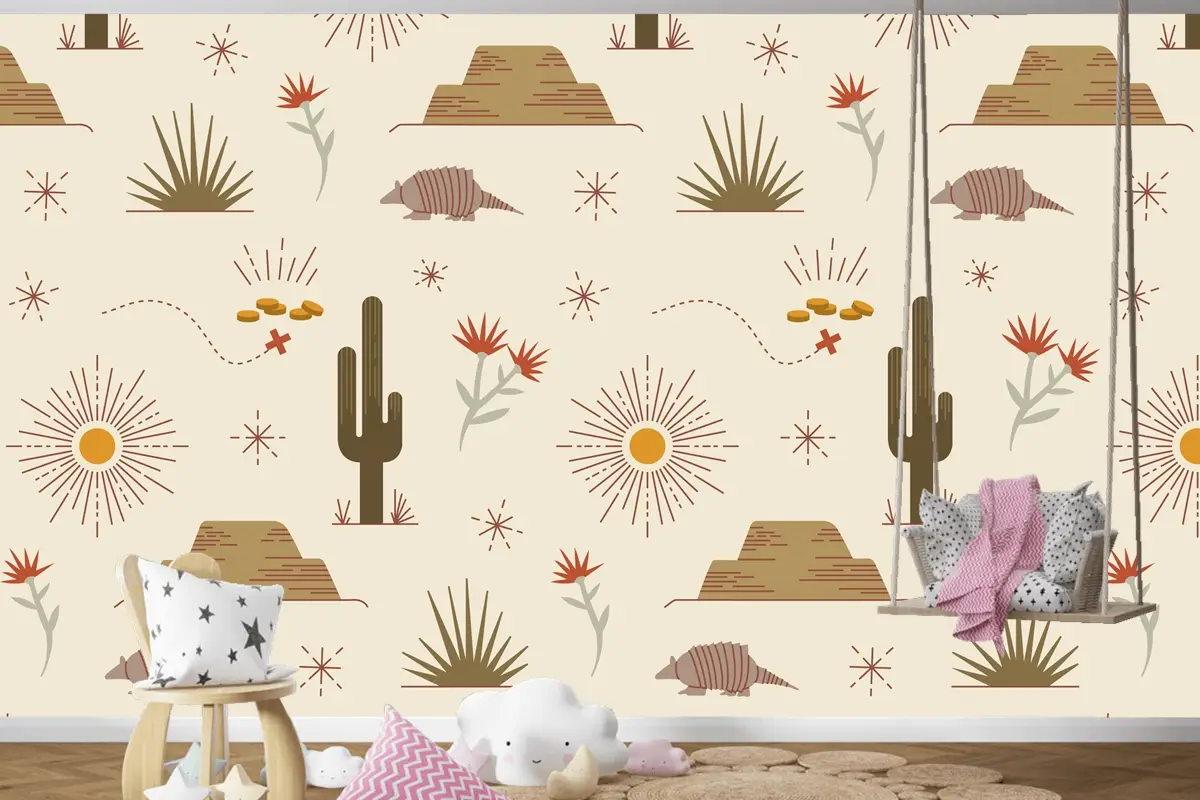 Düz Batı Desen Tasarımı Çocuk Odası Duvar Kağıdı