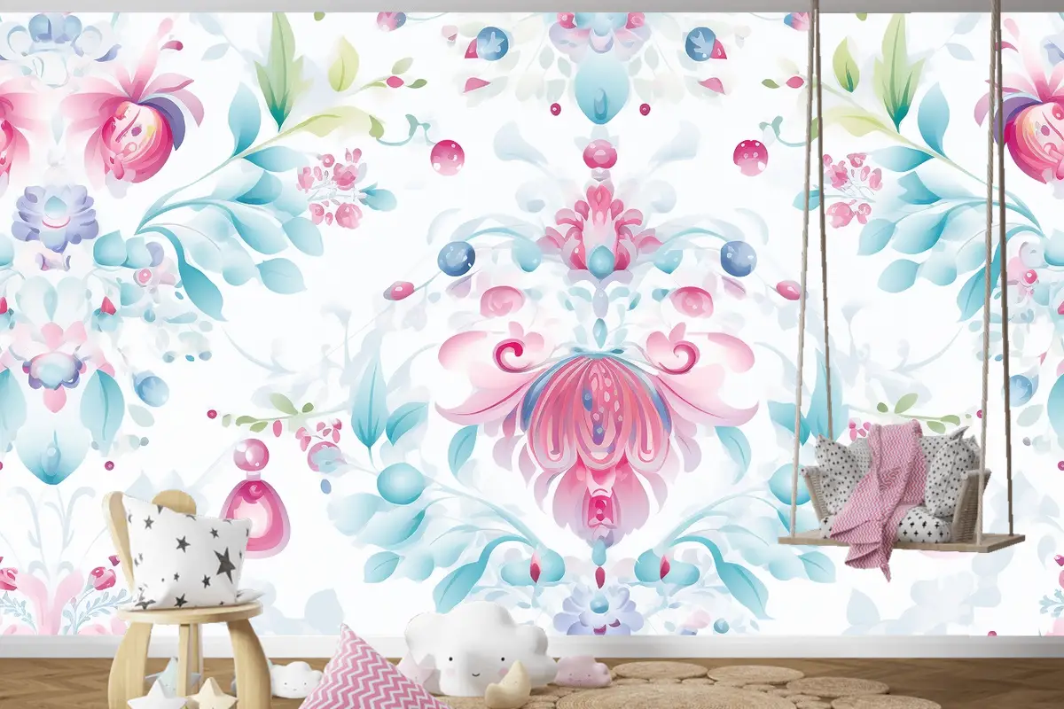 Çiçek Desenli Arka Plan Çocuk Odası Duvar Kağıdı