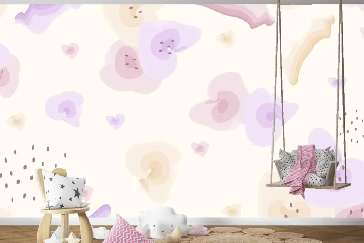 Çiçek Pastel Suluboya Çocuk Odası Duvar Kağıdı Desen Çocuk Odası Duvar Kağıdı 