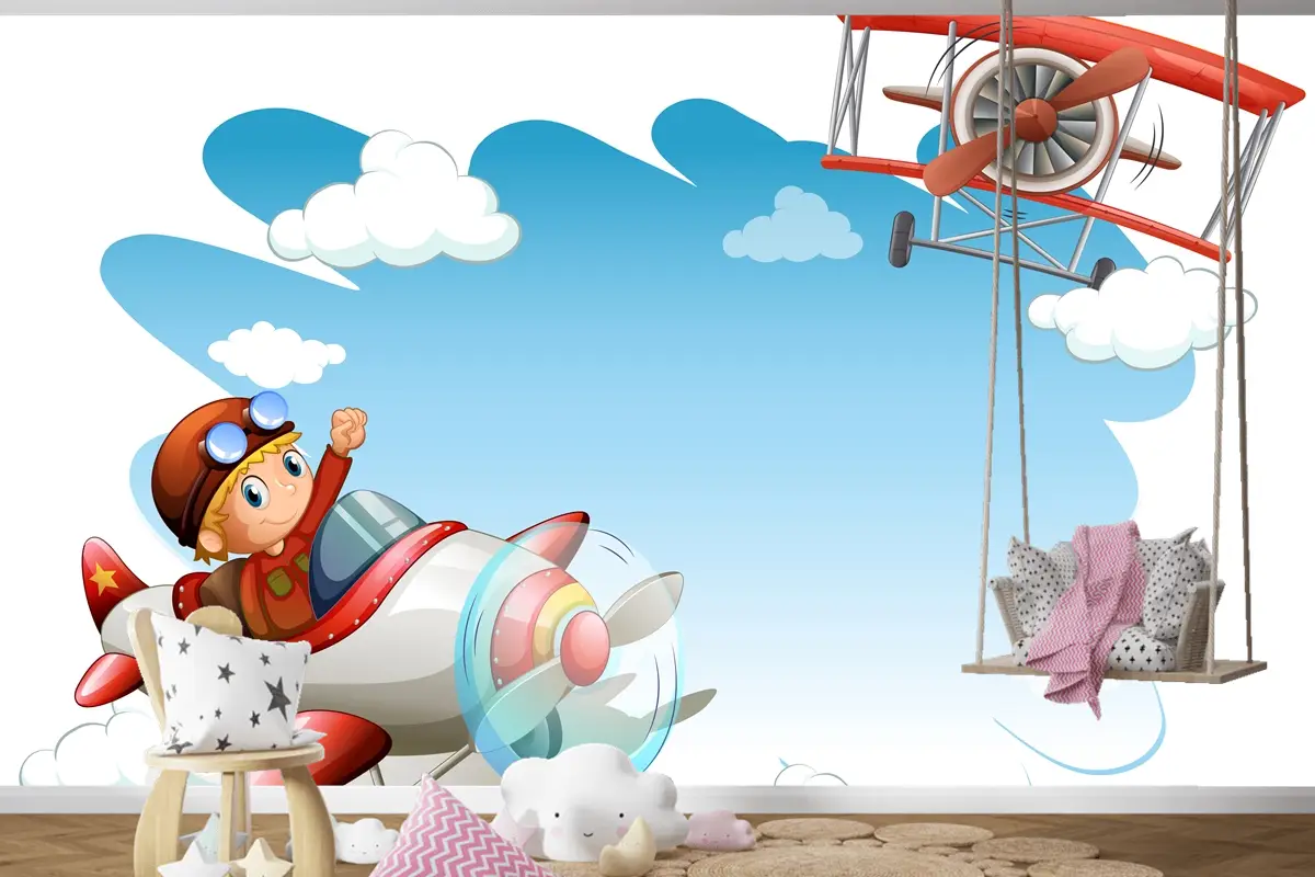 Uçan Jetler Çerçeve Çocuk Odası Duvar Kağıdı 