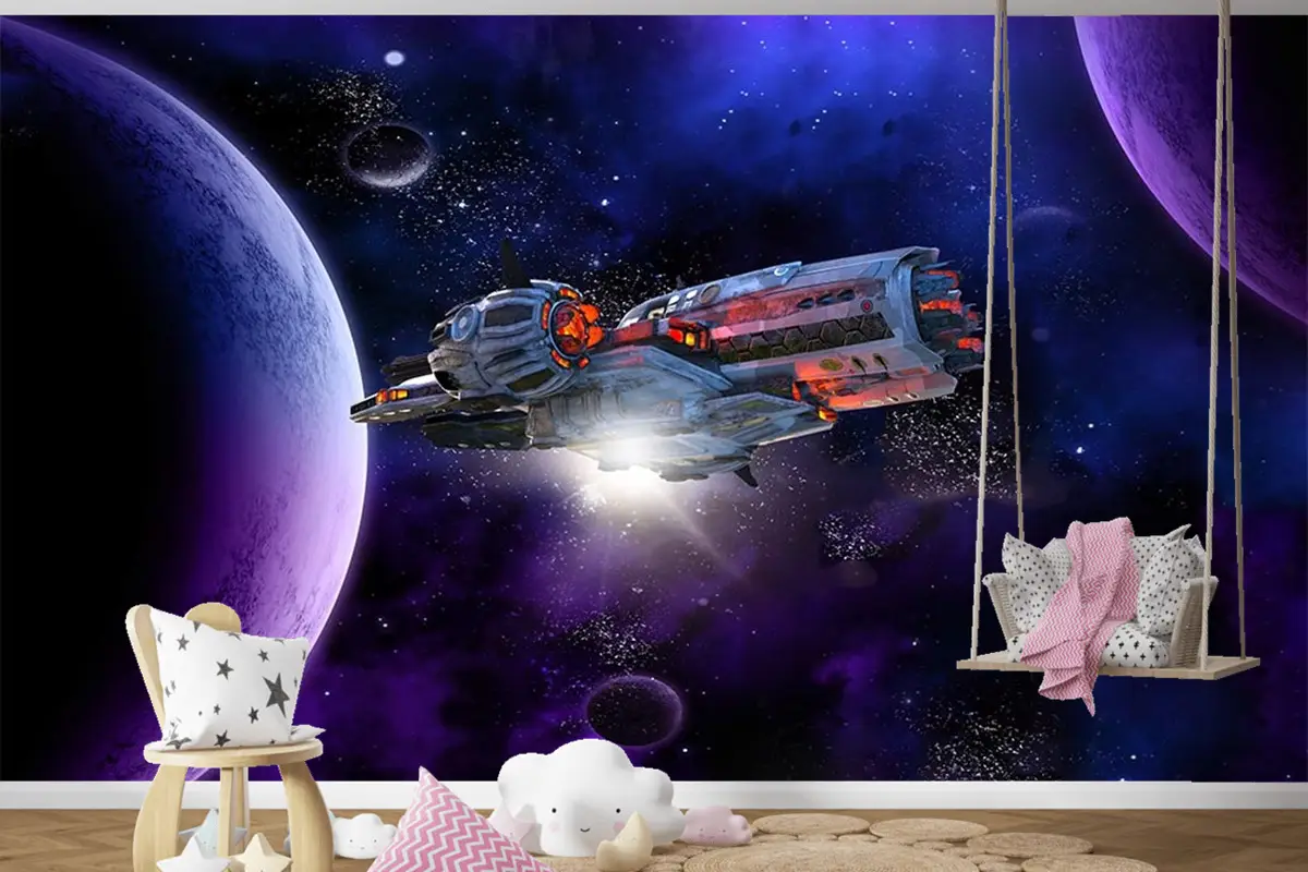 Galaksi Ve Uzay Gemisi Çocuk Odası Duvar Kağıdı