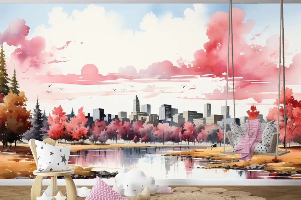 Beyaz Arka Plan Çocuk Odası Duvar Kağıdı Duvarında Geometrik Arazi