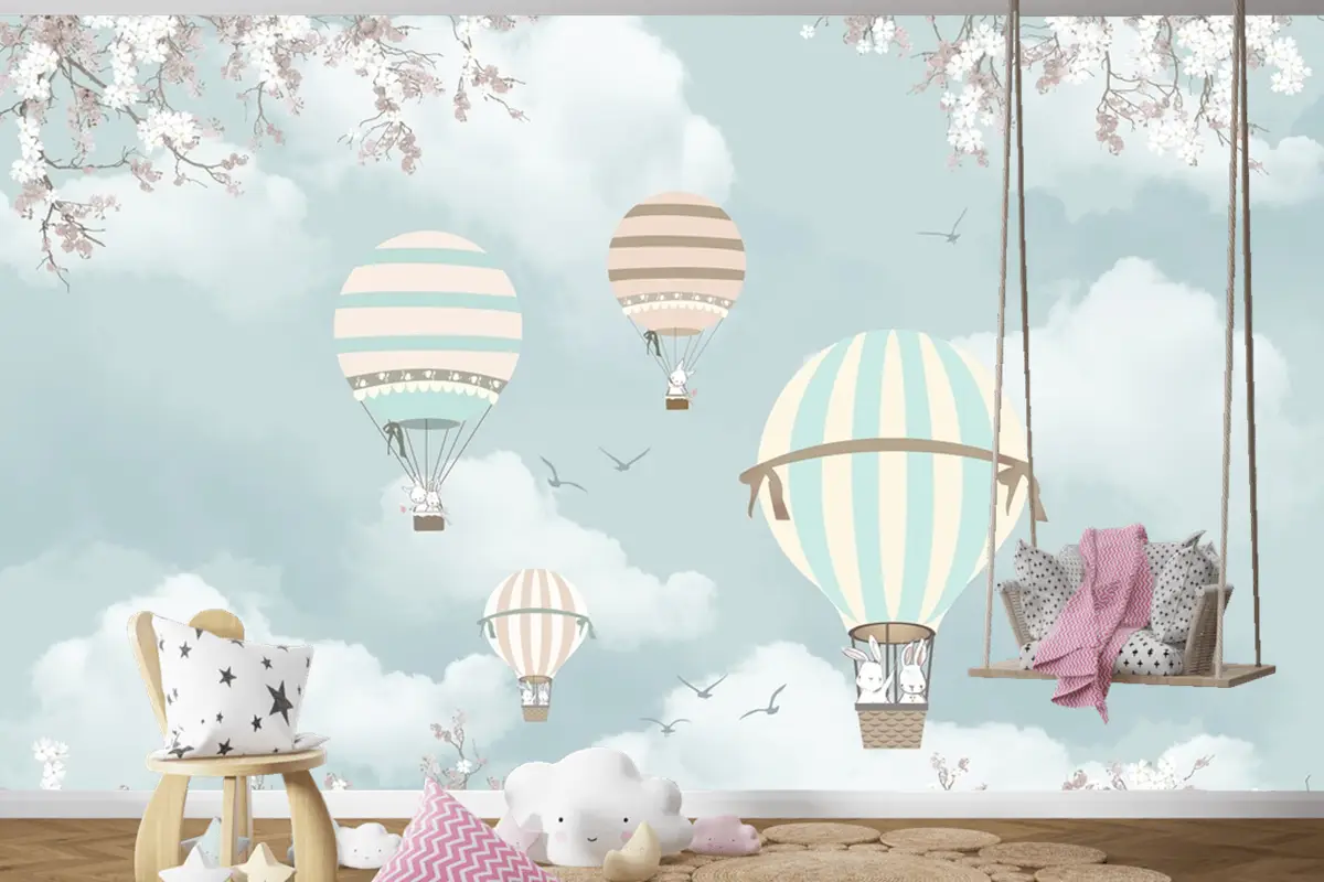 Gökyüzündeki Balonlar Ve Uçaklar Çocuk Odası Duvar Kağıdı