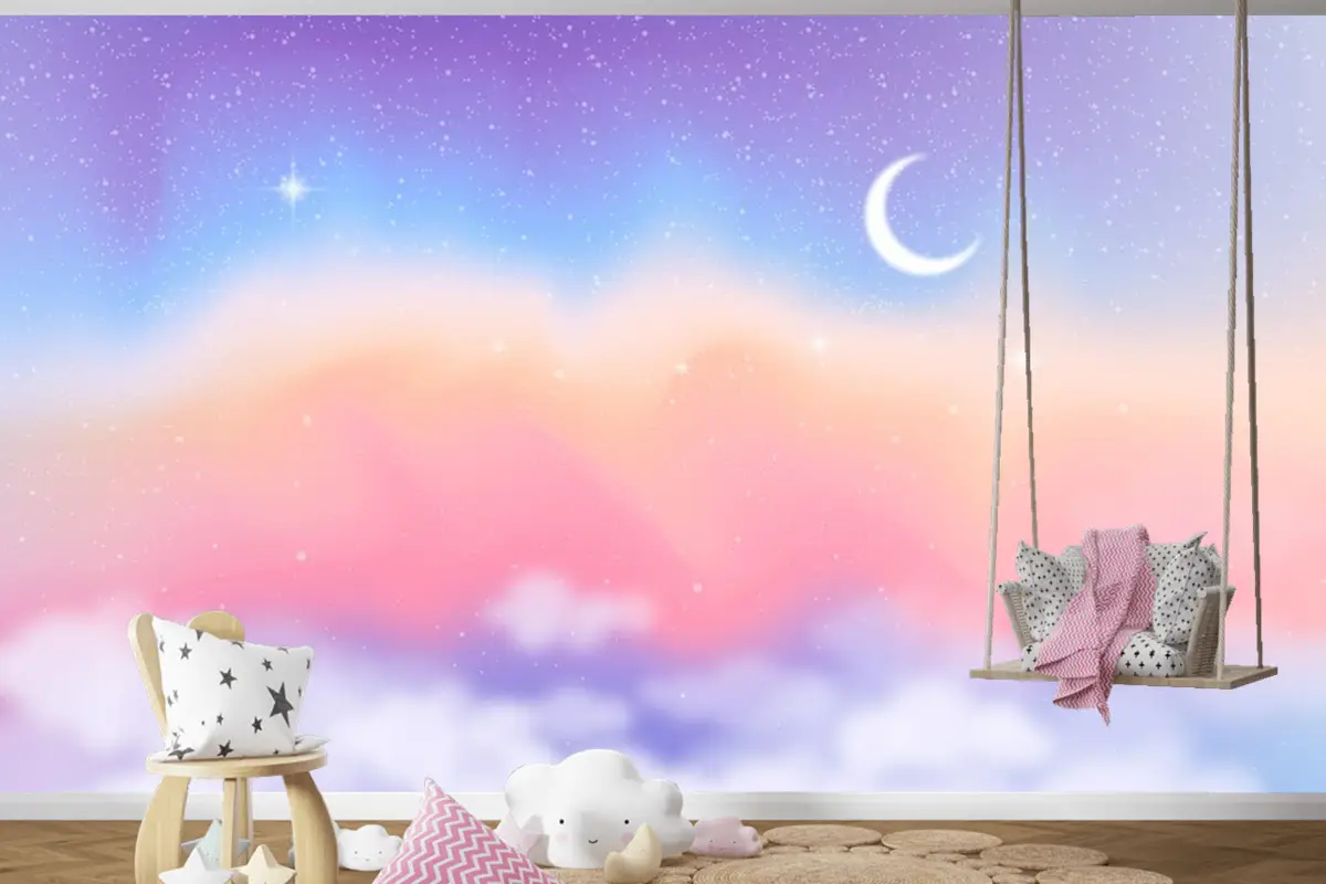 Degrade Pastel Gökyüzü Arka Plan Çocuklar Çocuk Odası Duvar Kağıdı