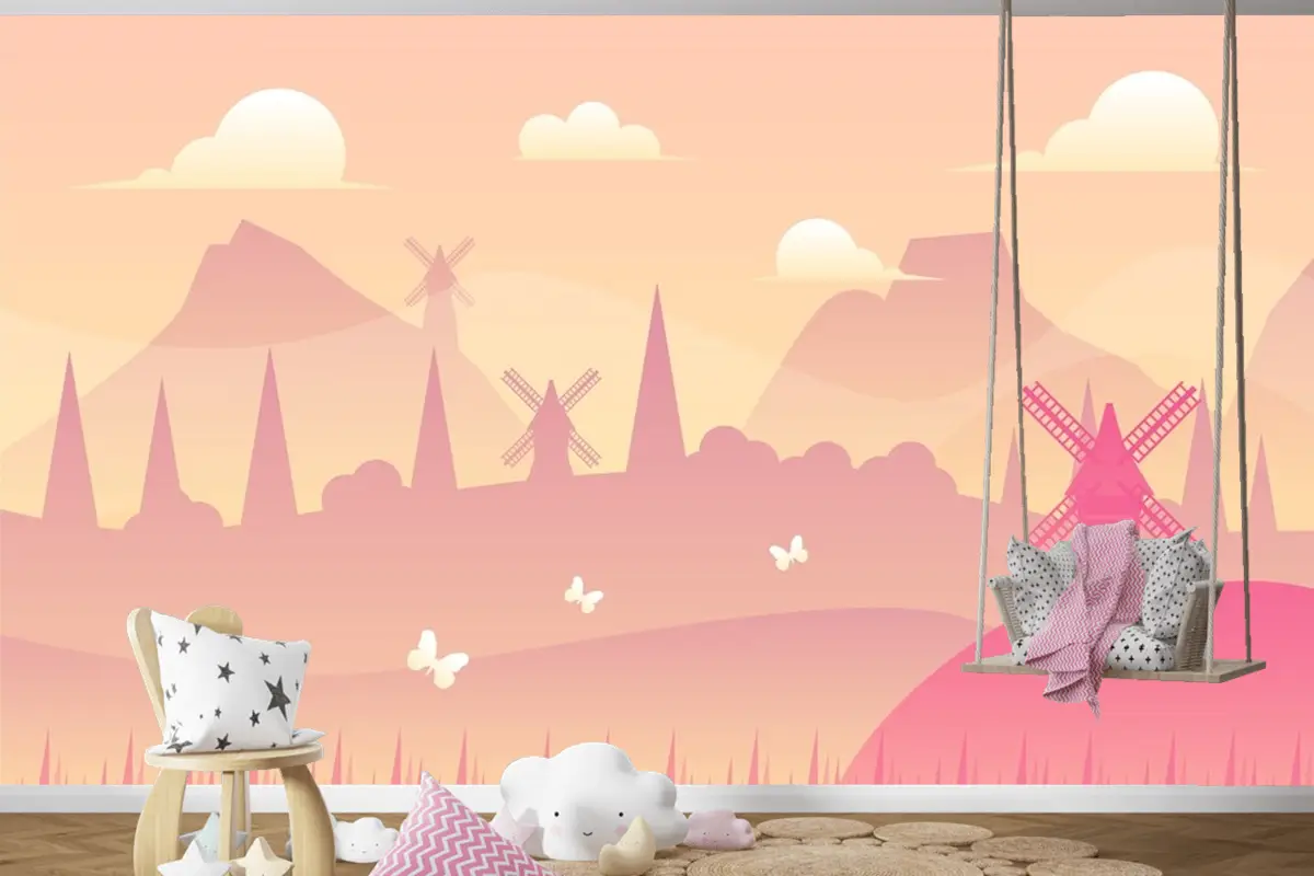 Degrade Bahar Manzara Arka Plan Çocuk Odası Duvar Kağıdı Duvar