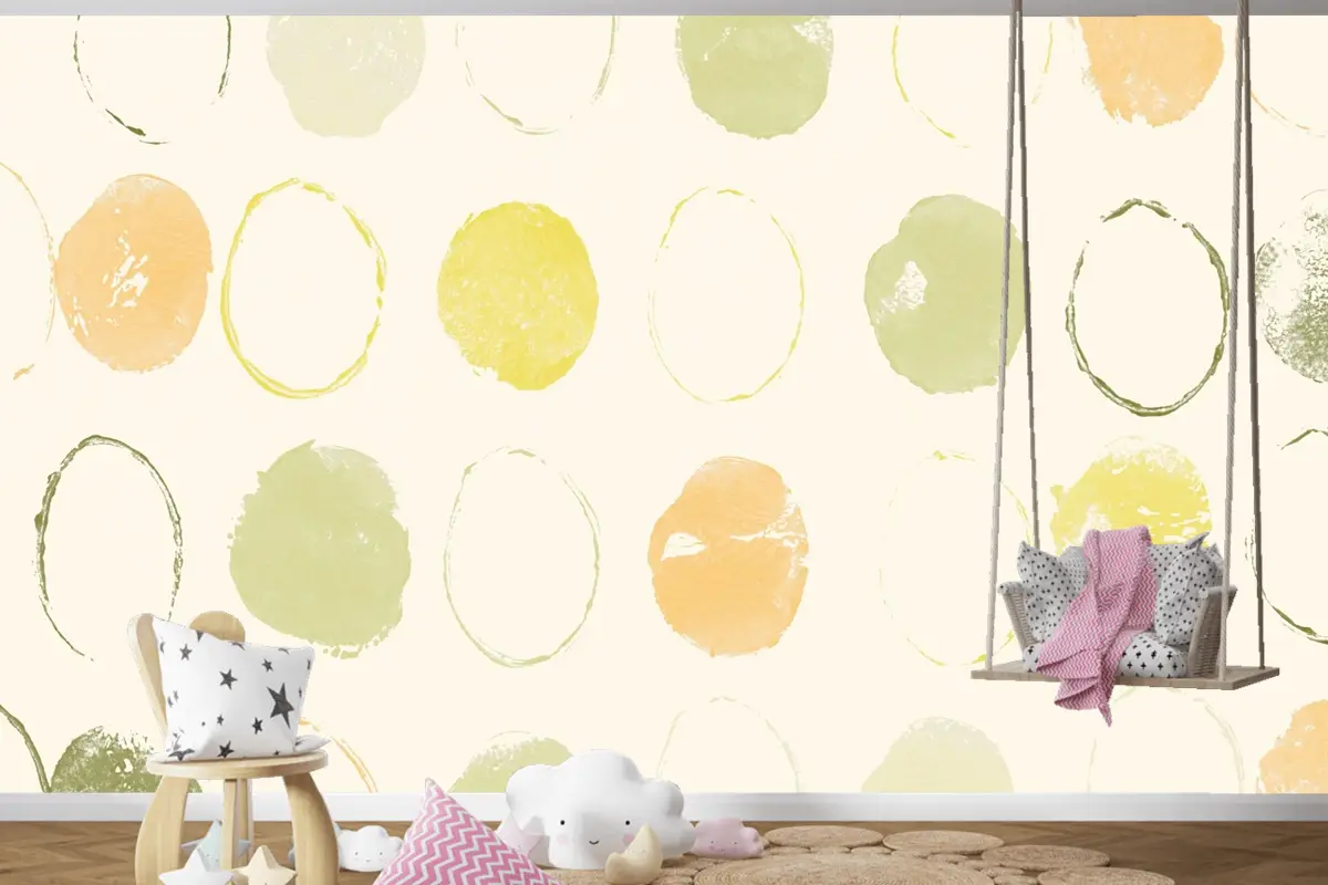 Yeşil Daire Desen Arka Plan El Yapımı Baskılar Çocuk Odası Duvar Kağıdı