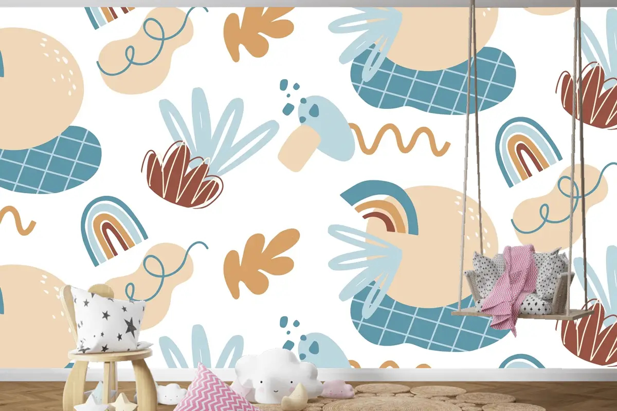 Elle Çizilmiş Soyut Öğe Desen Çocuk Odası Duvar Kağıdı 