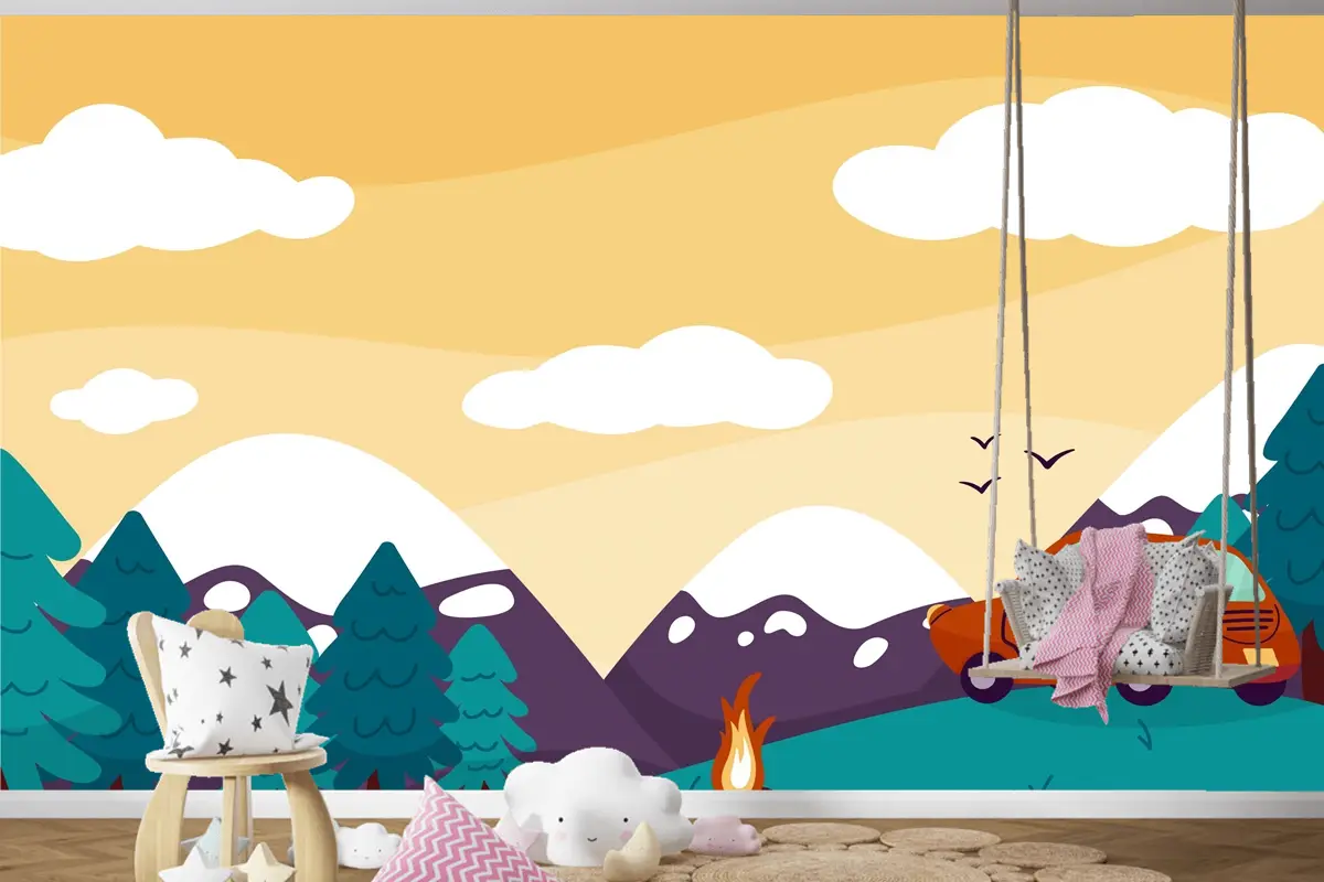Elle Çizilmiş Macera Arka Plan Çocuk Odası Duvar Kağıdı 