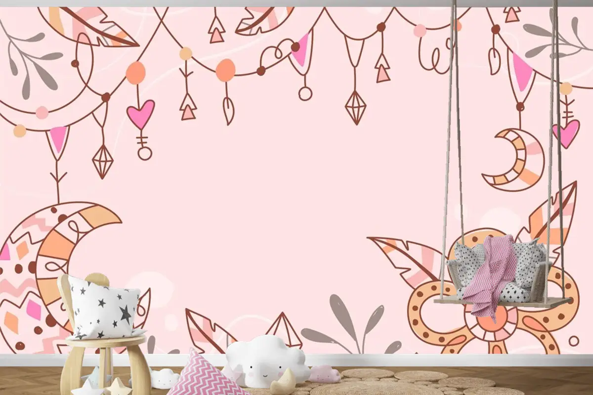 Elle Çizilmiş Boho Arka Plan Çocuk Odası Duvar Kağıdı