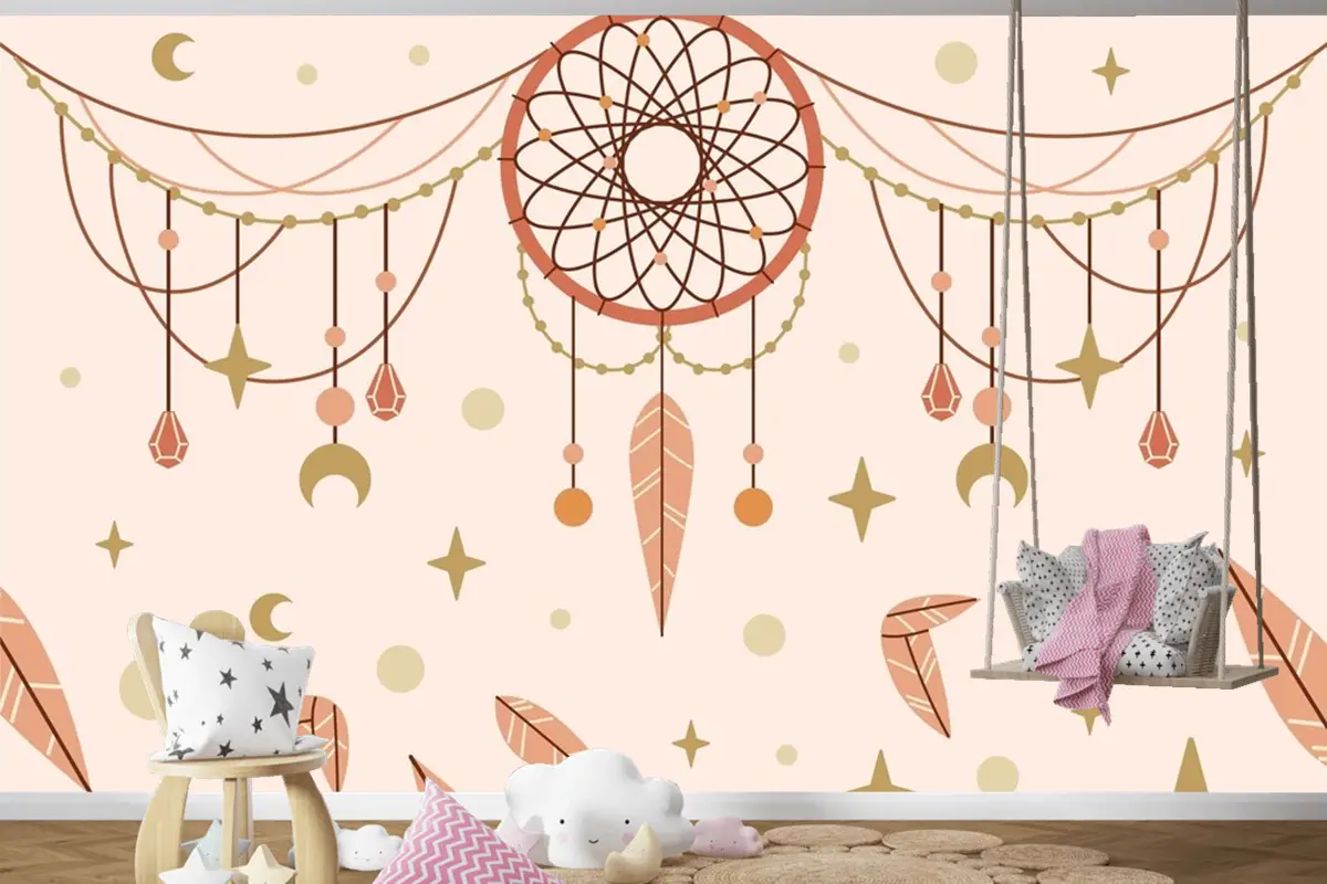 Elle Çizilmiş Boho Arka Plan Çocuk Odası Duvar Kağıdı 