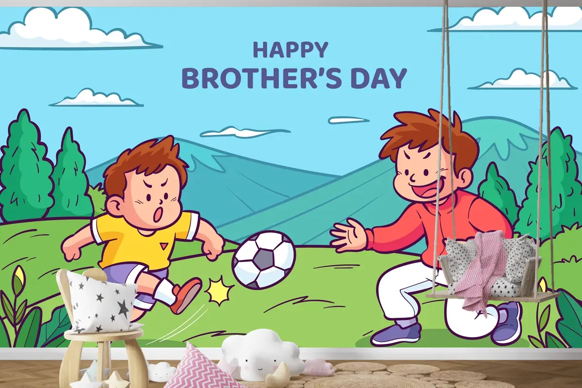 Elle Çizilmiş Kardeşler Günü Çocuk Odası Duvar Kağıdı 