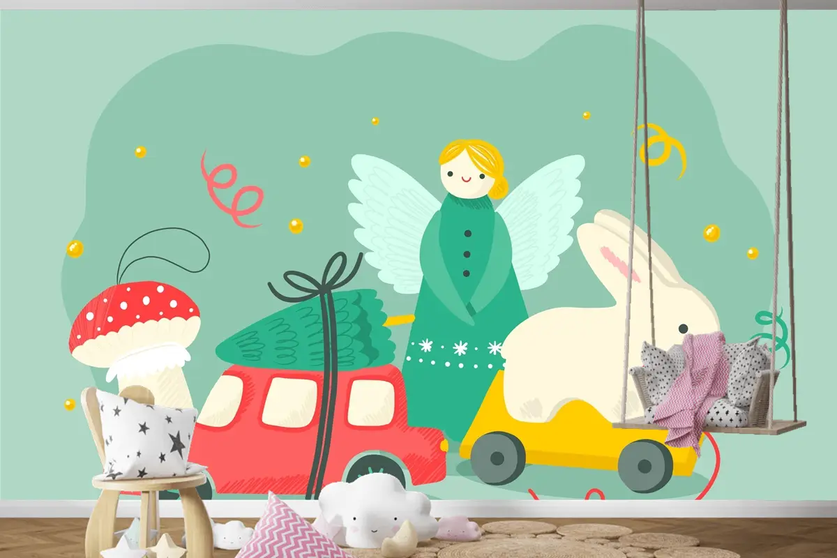 Elle Çizilmiş Noel Oyuncakları Arka Plan Çocuk Odası Duvar Kağıdı 