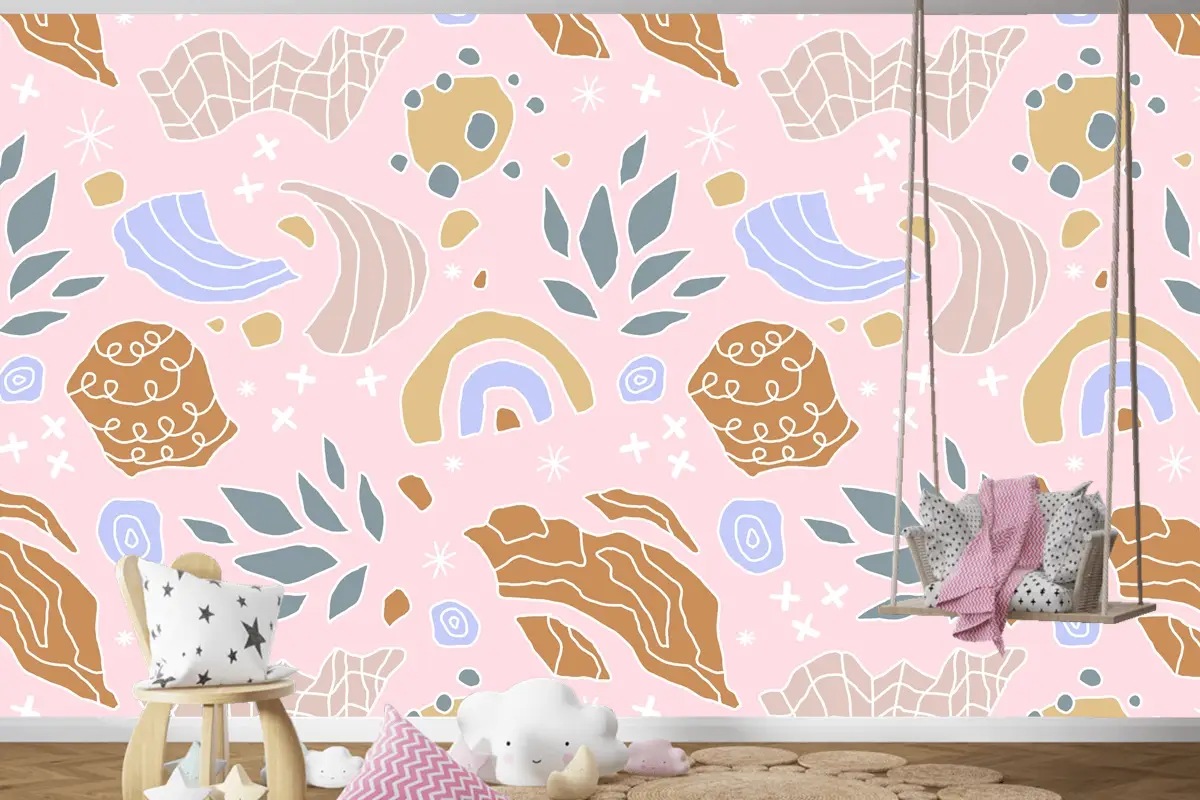 Elle Çizilmiş Kesme Kolaj Desen Çocuk Odası Duvar Kağıdı 