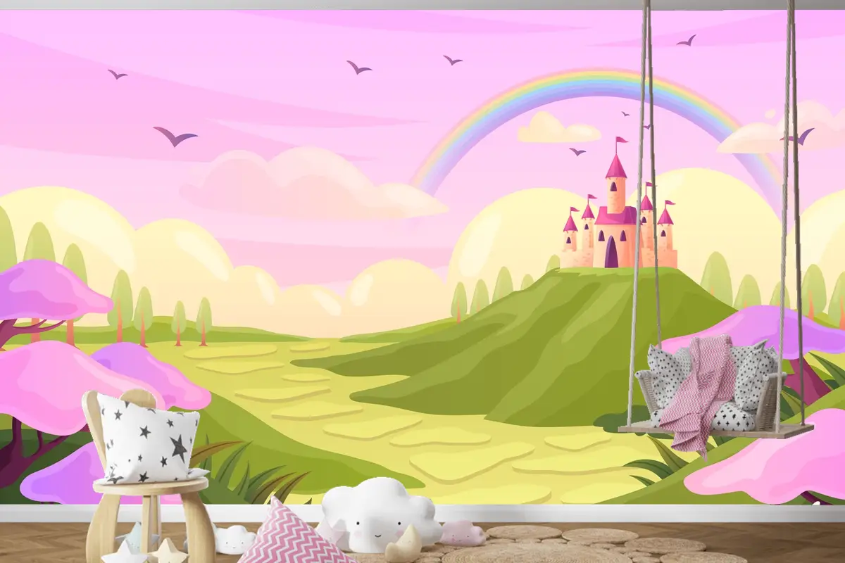 Elle Çizilmiş Peri Masalı Arka Plan Çocuk Odası Duvar Kağıdı 