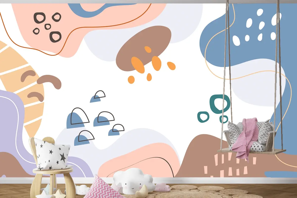 Elle Çizilmiş Düz Tasarım Soyut Doodle Çocuk Odası Duvar Kağıdı 
