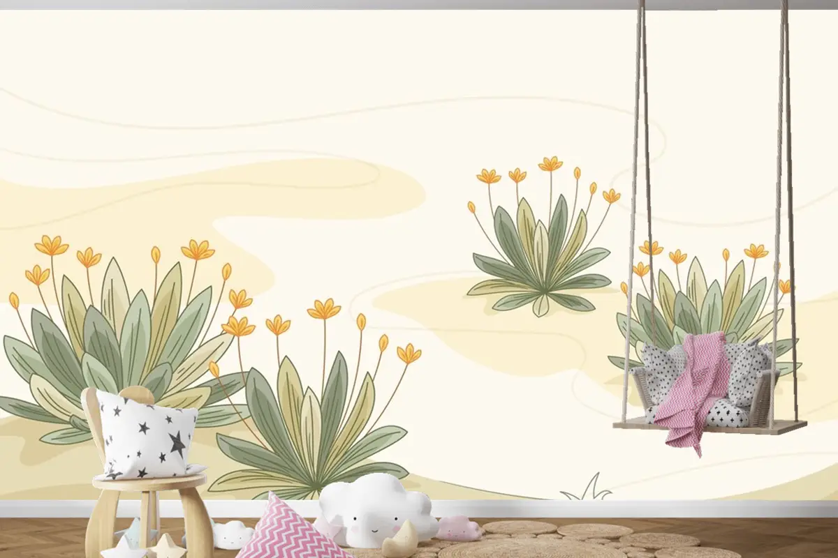 Elle Çizilmiş Frailejon Bitki Arka Plan Çocuk Odası Duvar Kağıdı 