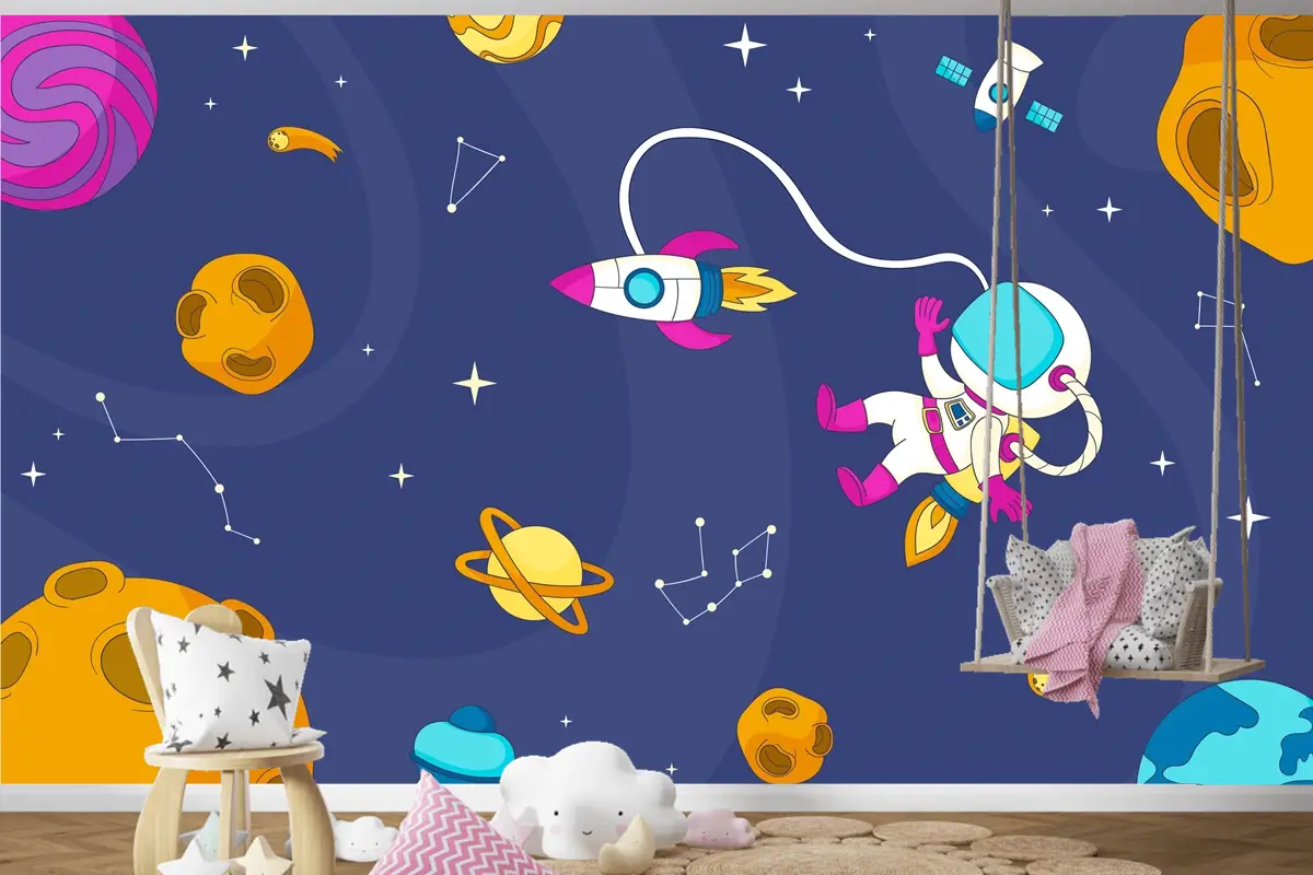 Elle Çizilmiş Galaxy Boys Çocuk Odası Duvar Kağıdı