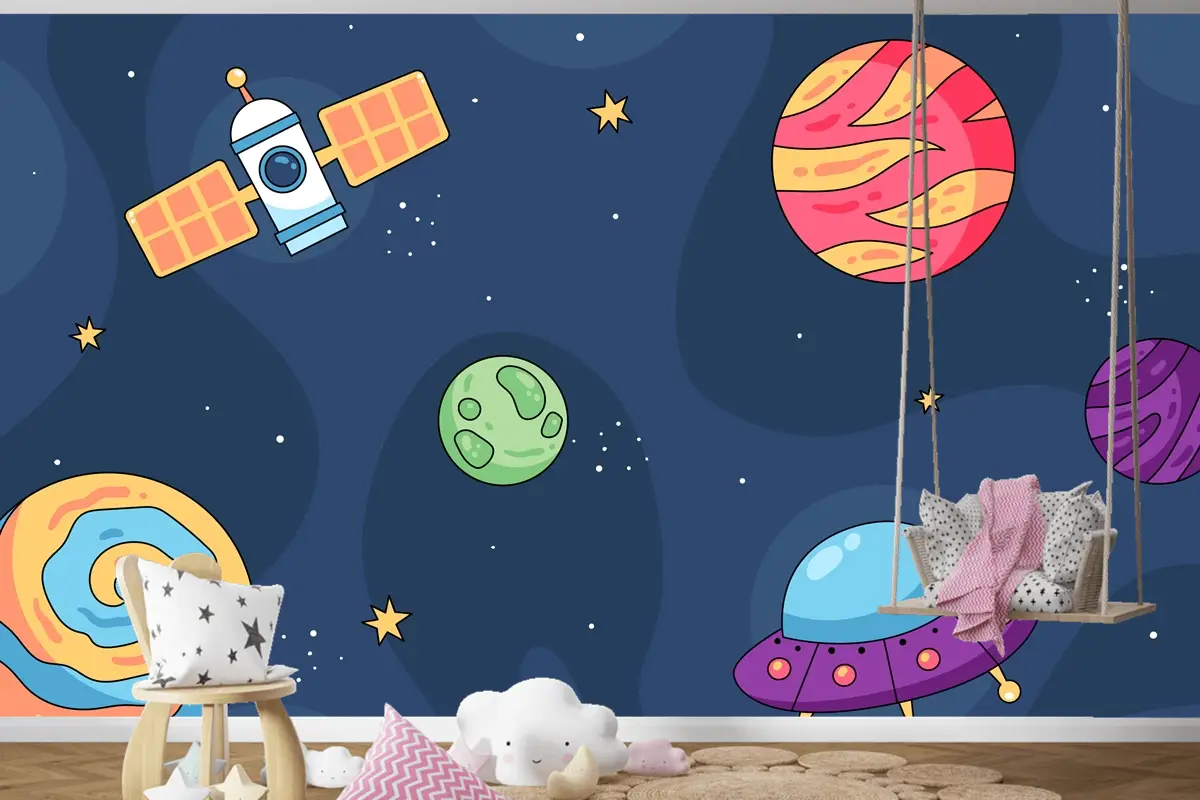 Elle Çizilmiş Galaxy Çocuk Odası Duvar Kağıdı 