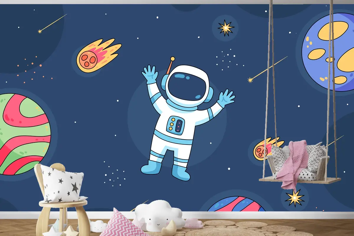 Elle Çizilmiş Galaxy Yıldız Çocuk Odası Duvar Kağıdı