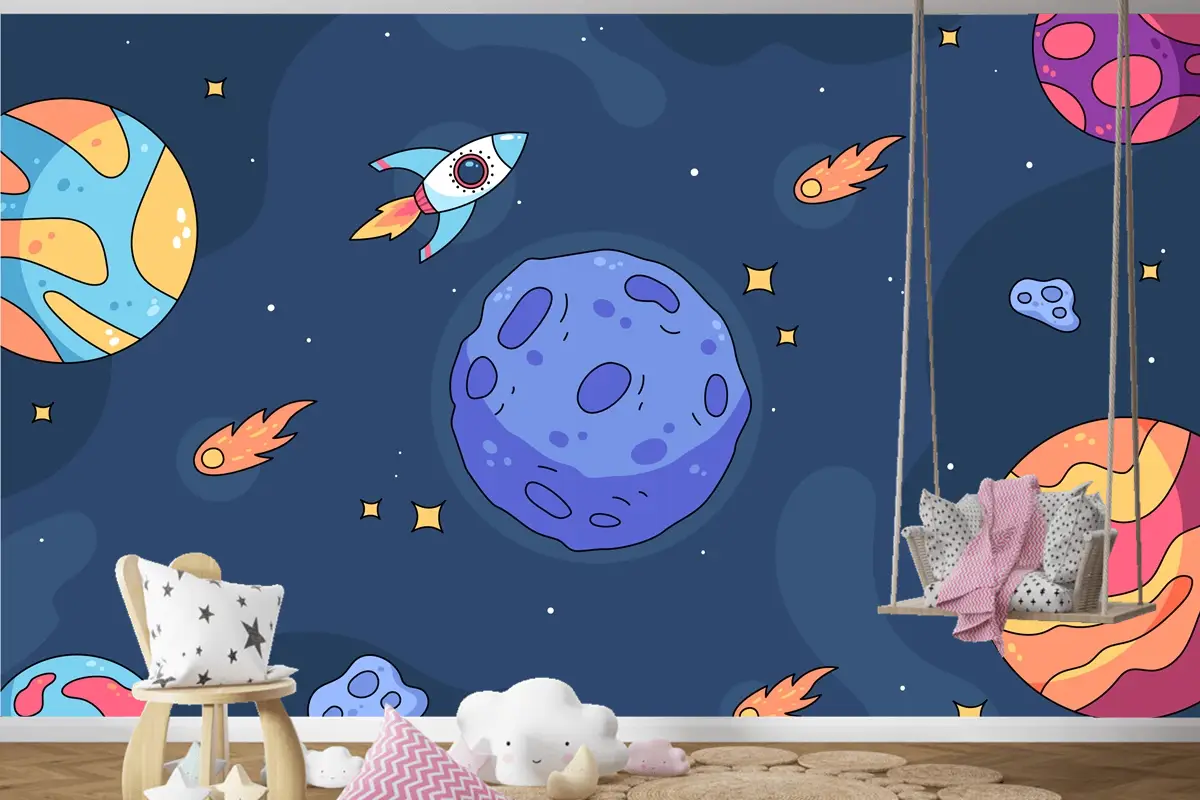 Elle Çizilmiş Galaxy Çocuk Odası Duvar Kağıdı 