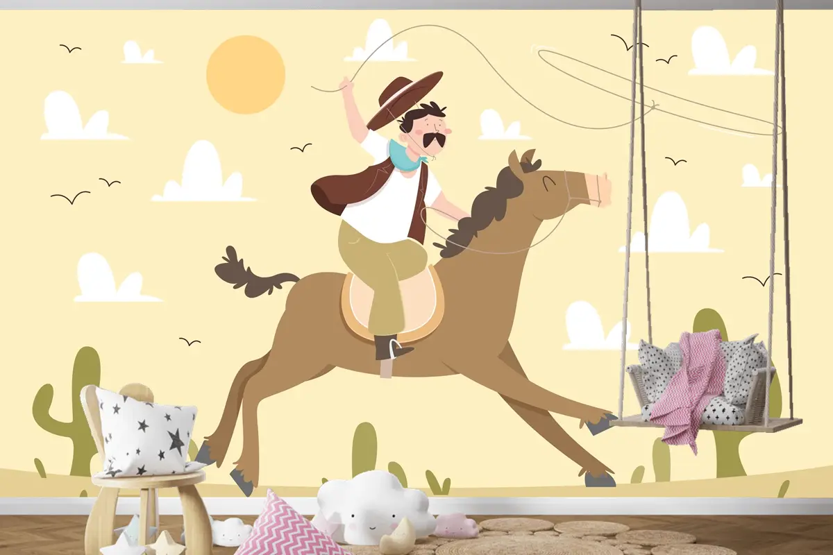 Elle Çizilmiş Gaucho Arka Plan Çocuk Odası Duvar Kağıdı 
