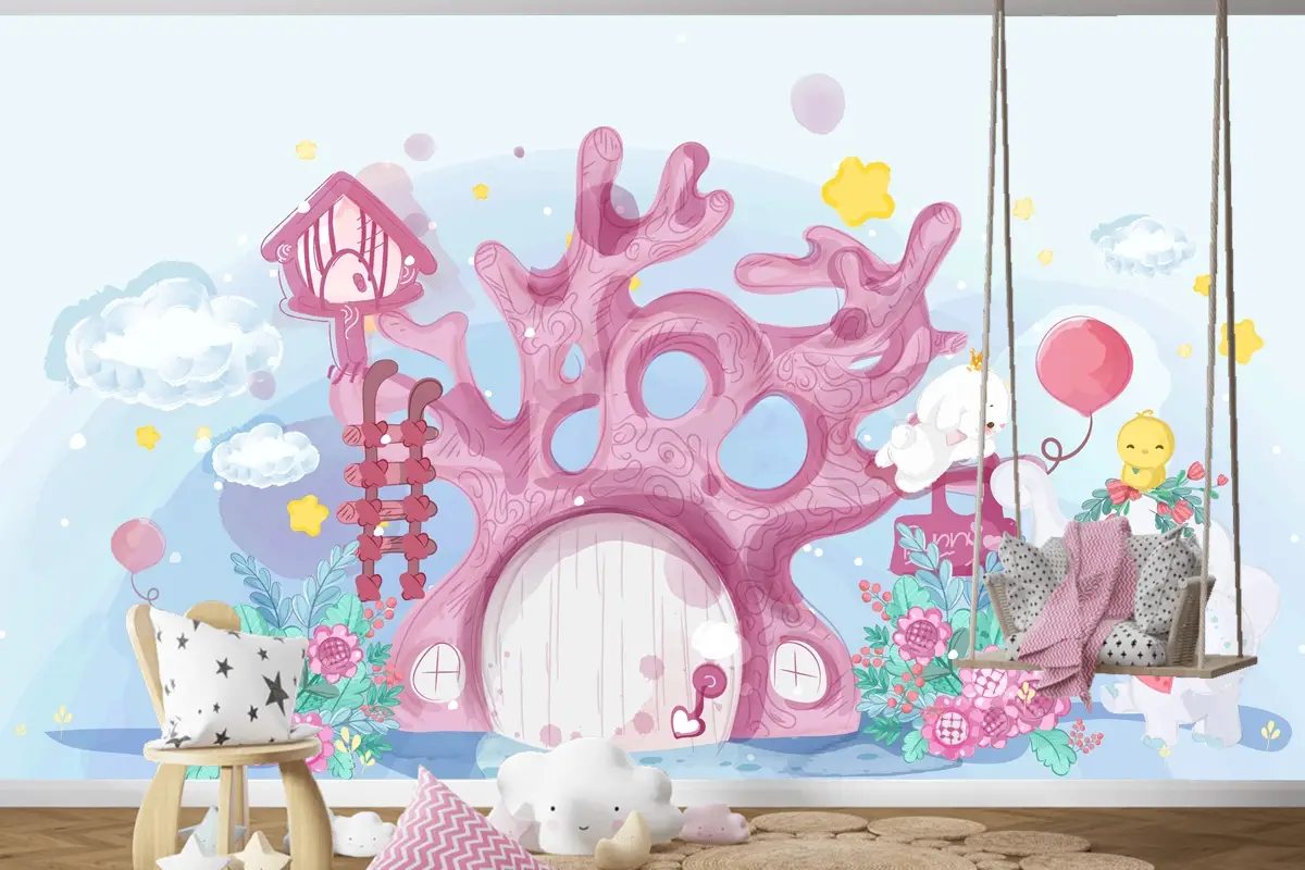 Elle Çizilmiş Geçit Töreni Doodle Hayvanlar Çocuk Odası Duvar Kağıdı