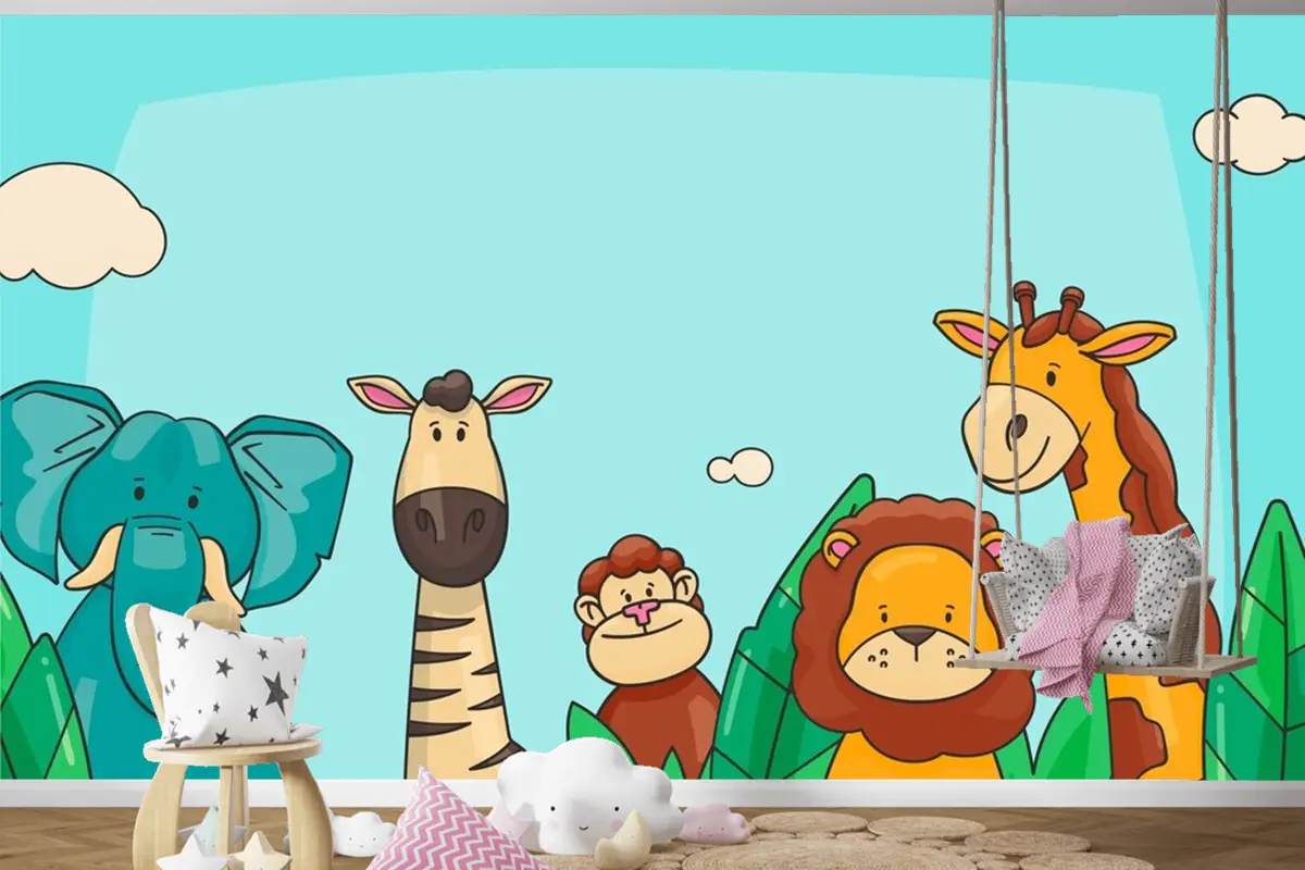 Hayvanlarla Elle Çizilmiş Dünya Hayvanları Günü Arka Planı Çocuk Odası Duvar Kağıdı