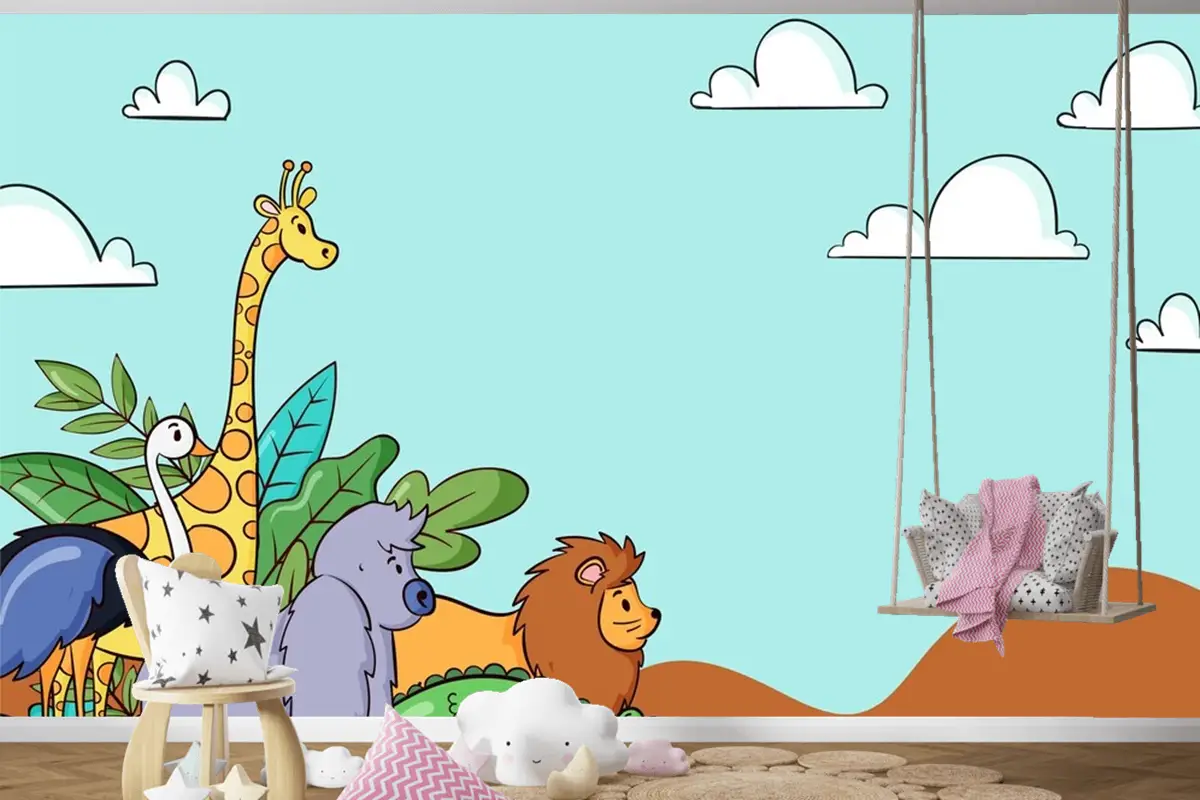 Elle Çizilmiş Dünya Hayvan Günü Arka Plan Çocuk Odası Duvar Kağıdı