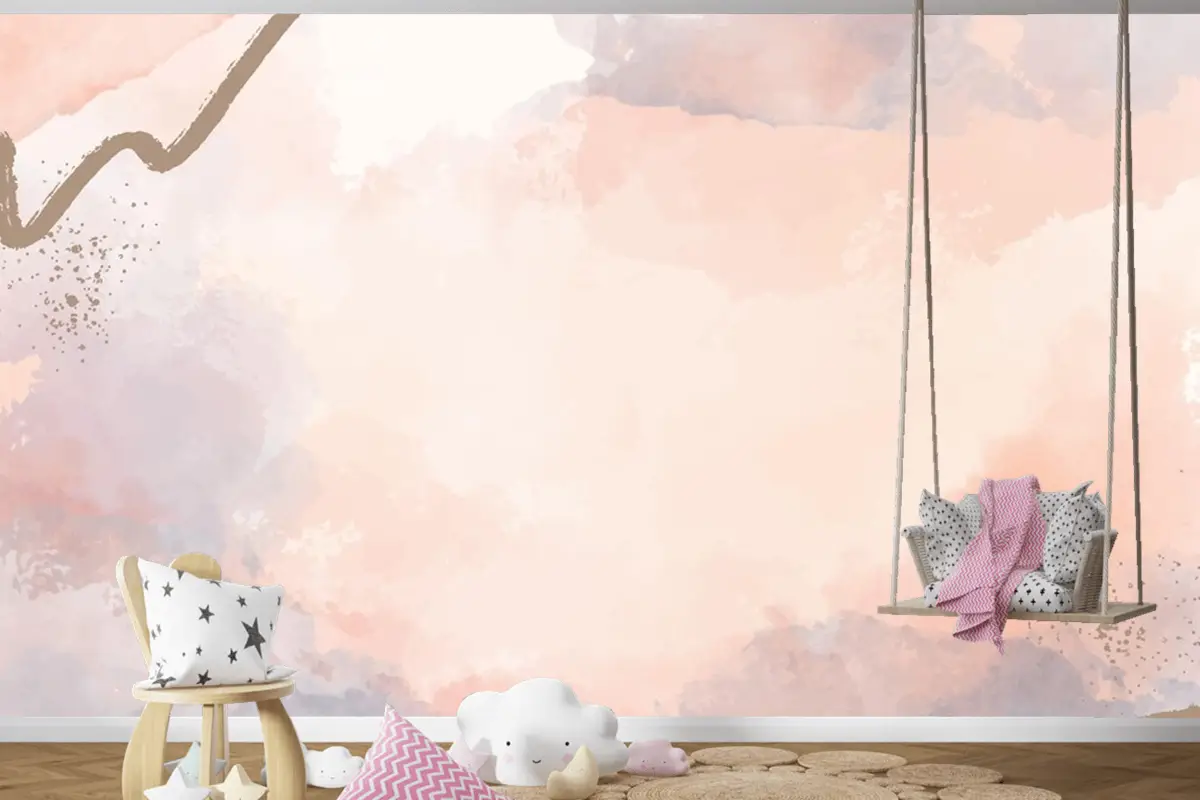 Suluboya Çocuk Odası Duvar Kağıdı Duvarında El Boyalı Soyut Arka Plan