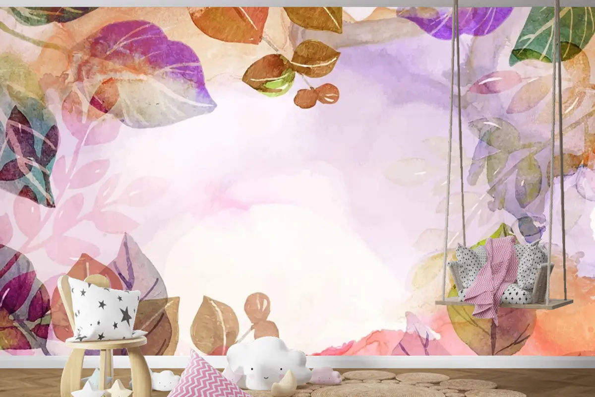 El Boyalı Suluboya Doğa Arka Plan Çocuk Odası Duvar Kağıdı