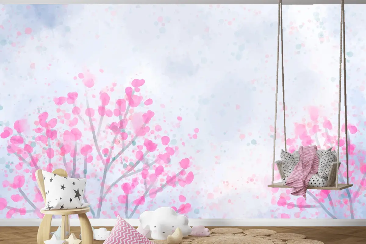 El Boyalı Suluboya Doğa Arka Plan Çocuk Odası Duvar Kağıdı 