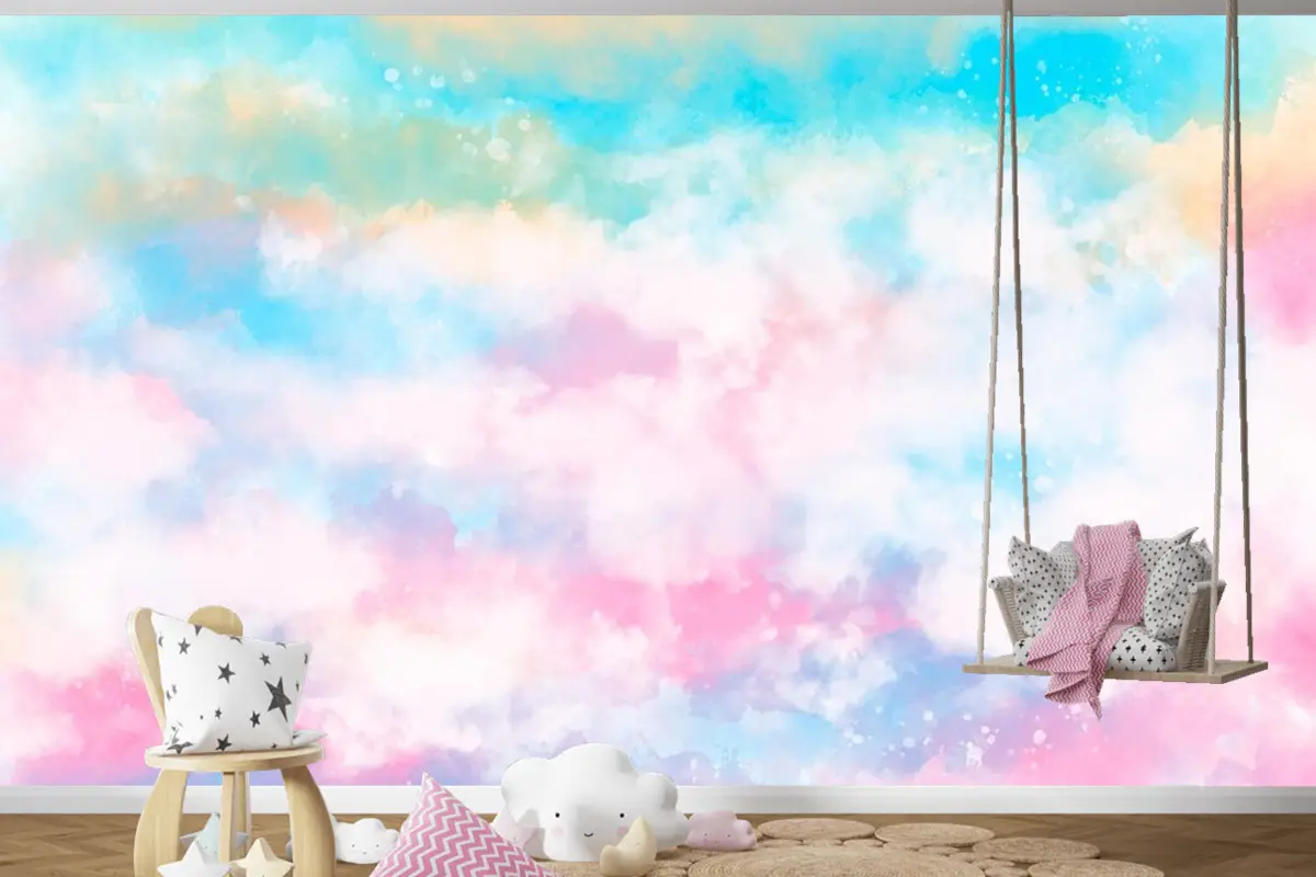El Boyalı Suluboya Pastel Gökyüzü Arka Plan Çocuk Odası Duvar Kağıdı