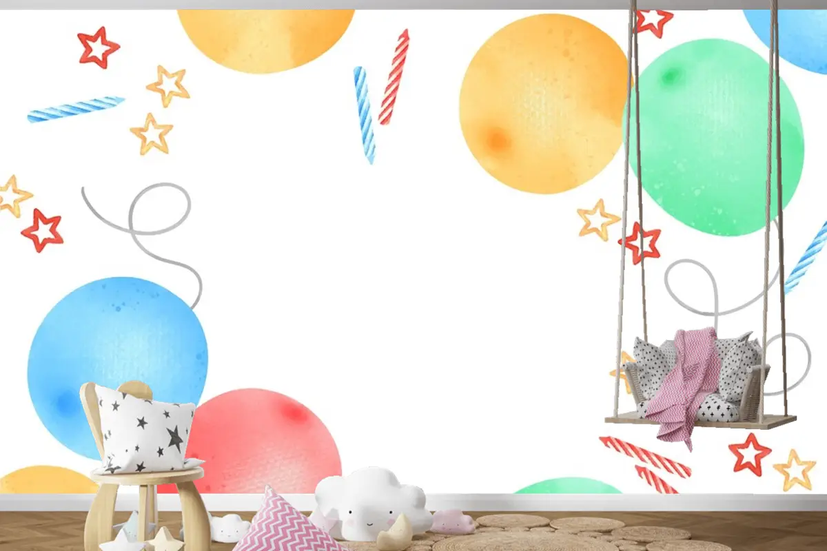 Doğum Günün Kutlu Olsun Suluboya Çerçeve Çocuk Odası Duvar Kağıdı 