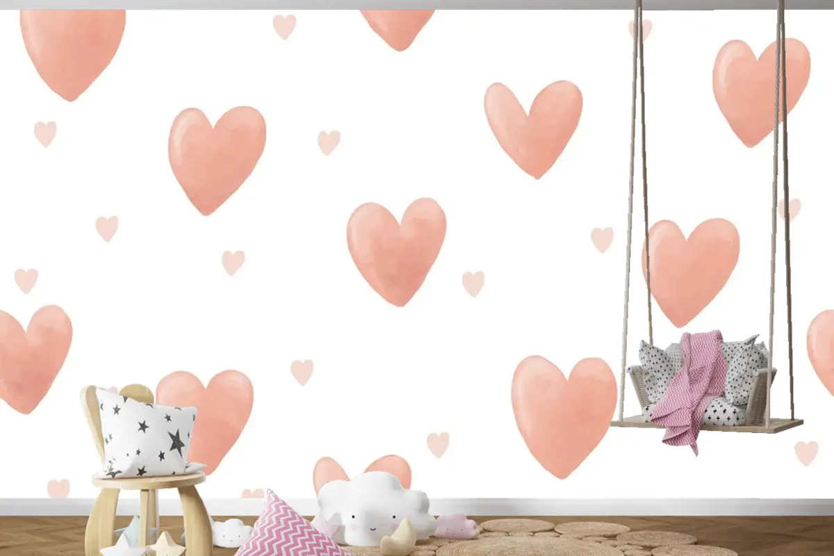 Kalp Arka Plan Sevimli Suluboya Çocuk Odası Duvar Kağıdı 