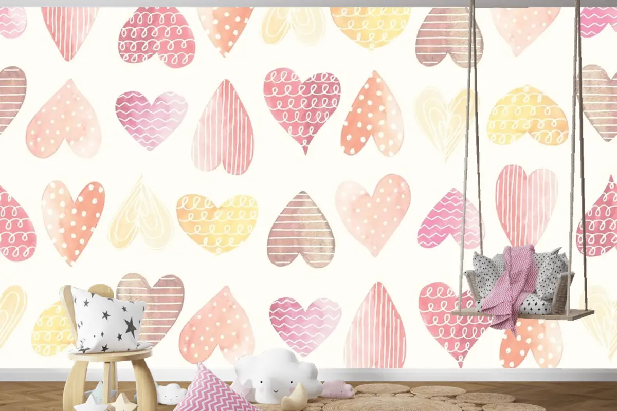 Kalp Rengi Çocuk Odası Duvar Kağıdı