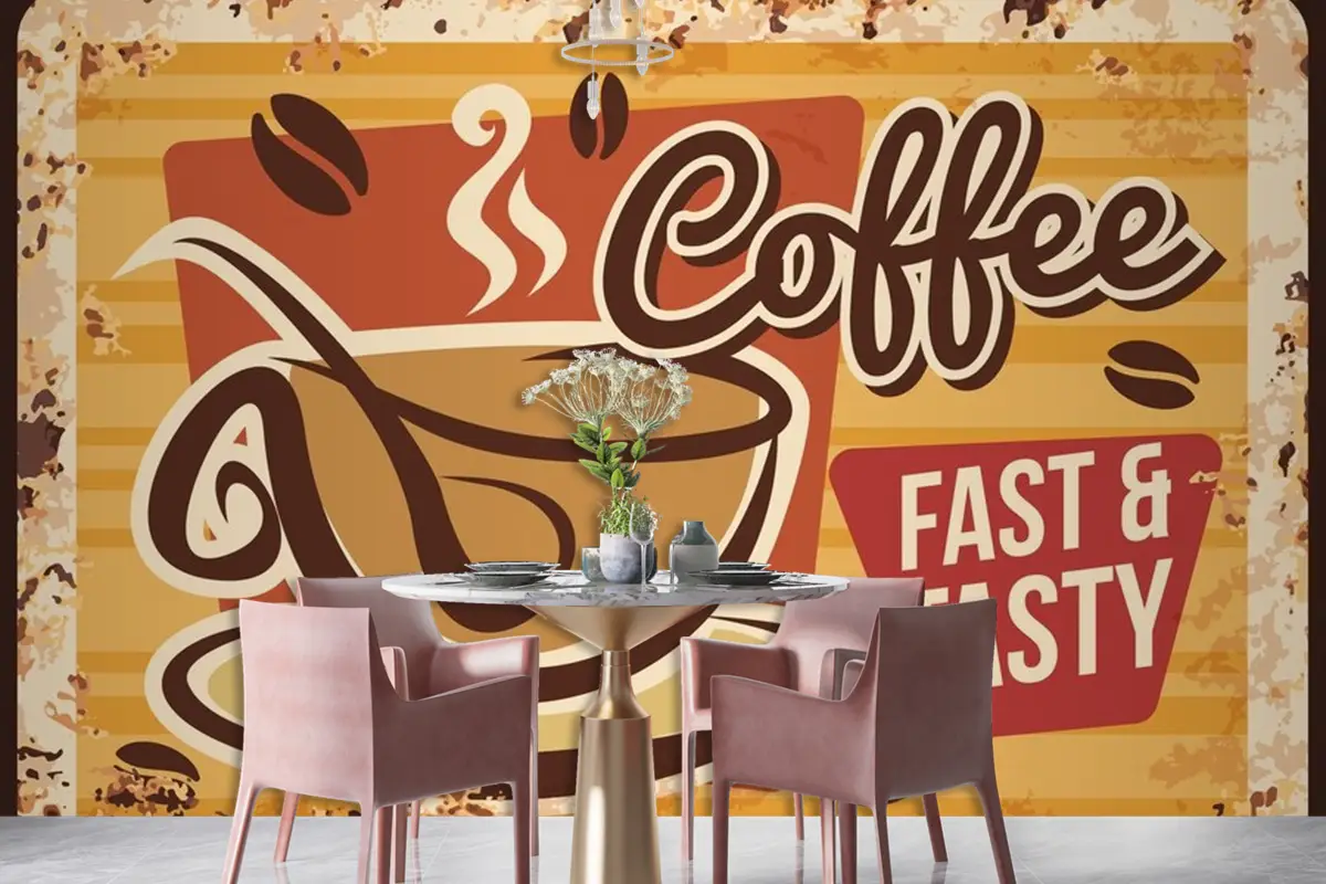 Kahve Paslı Metal Levha Vintage Cafe Duvar Kağıdı