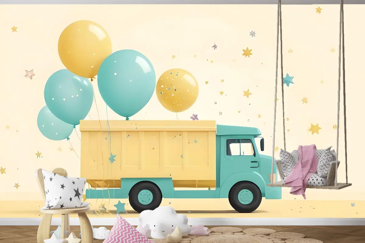 Kamyon Balon Çocuk Odası Duvar Kağıdı