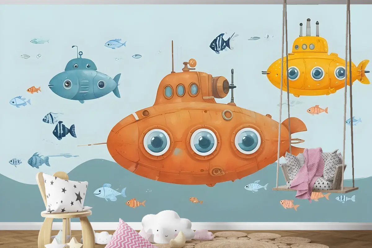 Kids Boys Denizaltı Çocuk Odası Duvar Kağıdı  Ile Suluboya Sualtı