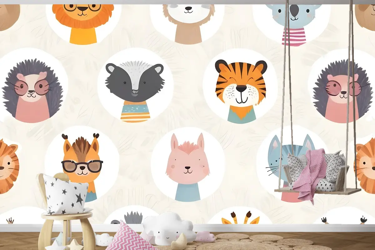 Çocuklar Sevimli Safari Hayvanlar Desen Çocuk Odası Duvar Kağıdı 