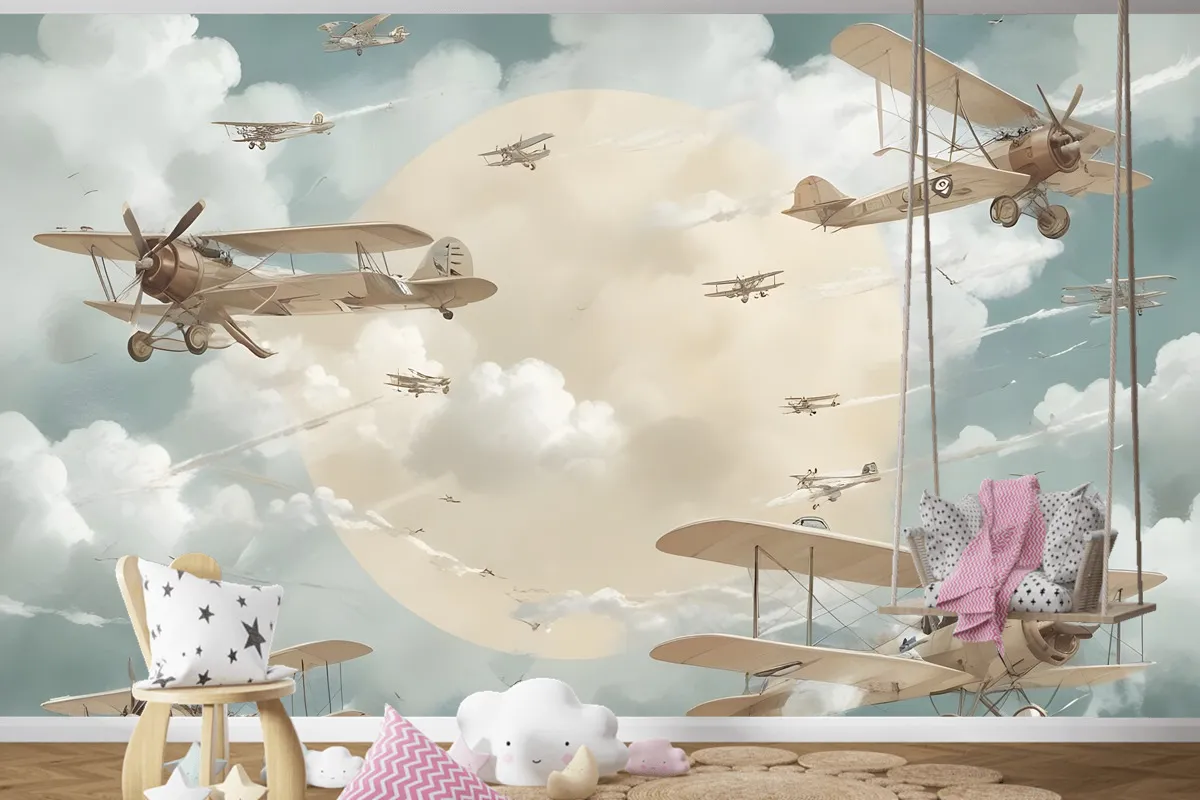 Uçak Çocuk Odası Duvar Kağıdı  Ile Çocuklar Ay