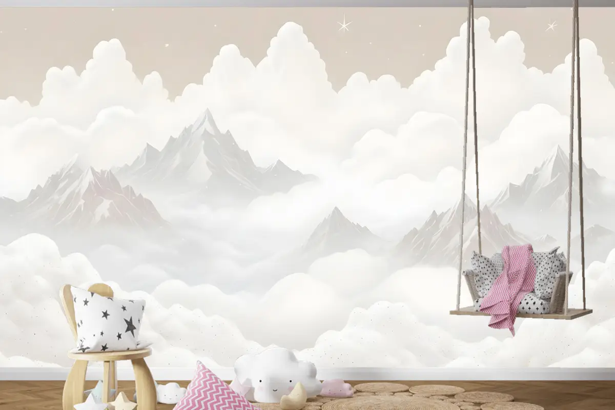 Bulutlu Çocuk Dağ Çocuk Odası Duvar Kağıdı