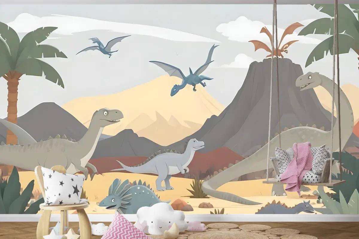 Çocuklar Yumuşak Dinozorlar Çocuk Odası Duvar Kağıdı 