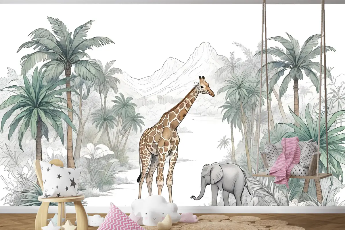 Dağ Çocuk Odası Duvar Kağıdı  Ile Çocuklar Tropikal Hayvanlar