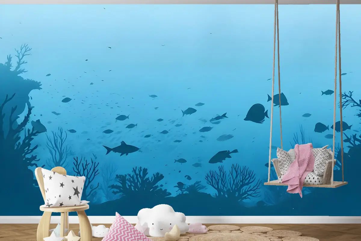 Çocuklar Sualtı Ve Balıklar Çocuk Odası Duvar Kağıdı