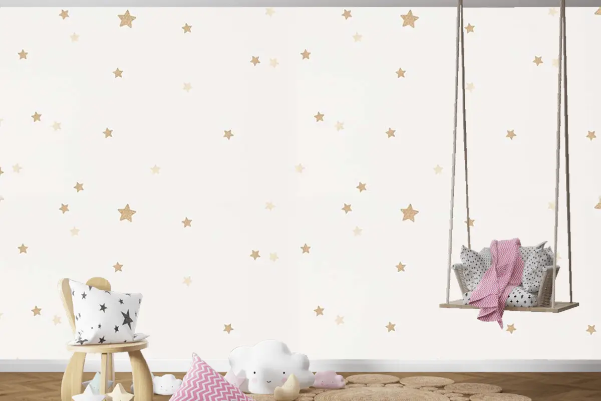 Krem Bej Yıldızlı Çocuk Odası Duvar Kağıdı