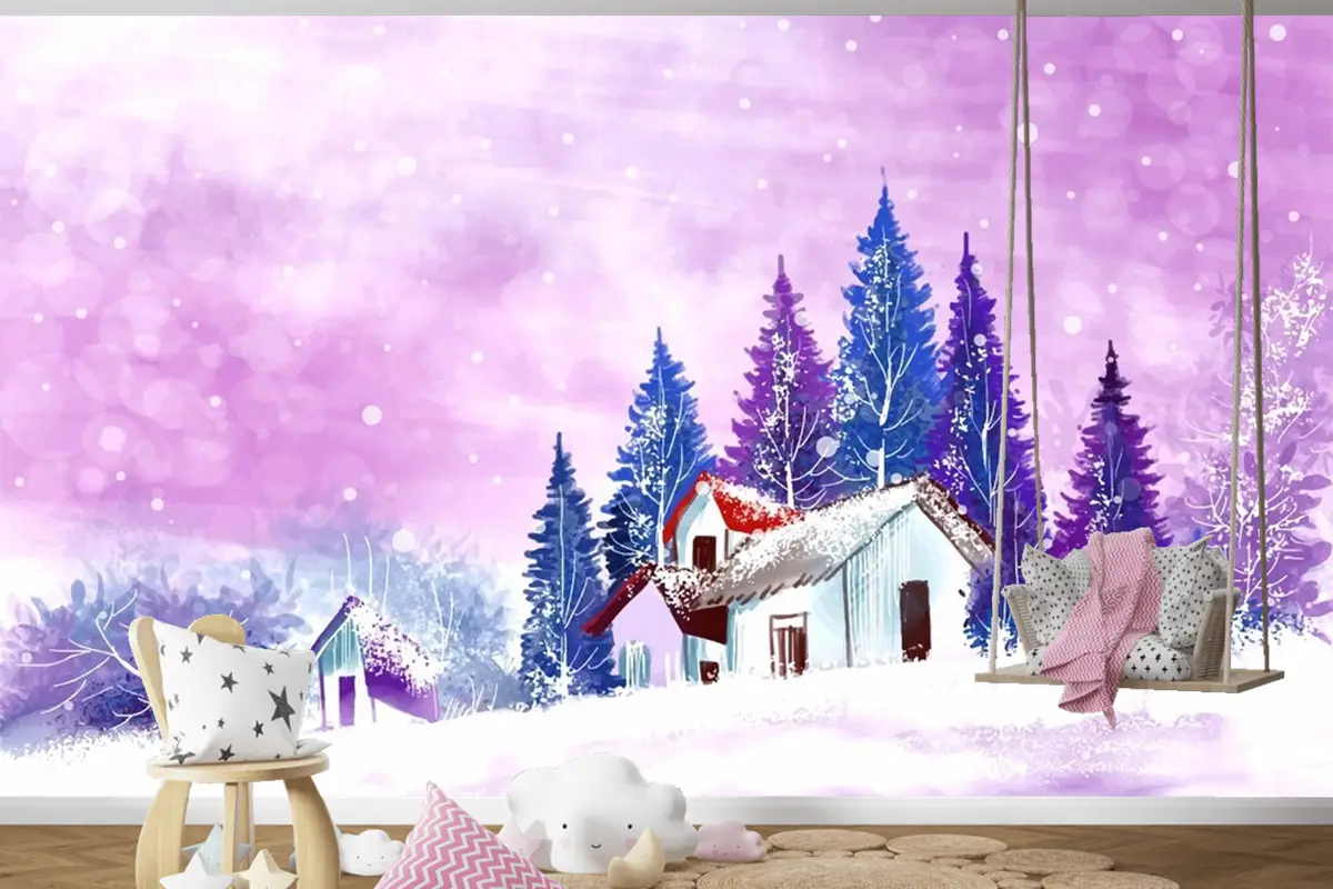 Kış Ve Yeni Yıl Tatilleri Için Manzara Noel Çocuk Odası Duvar Kağıdı 