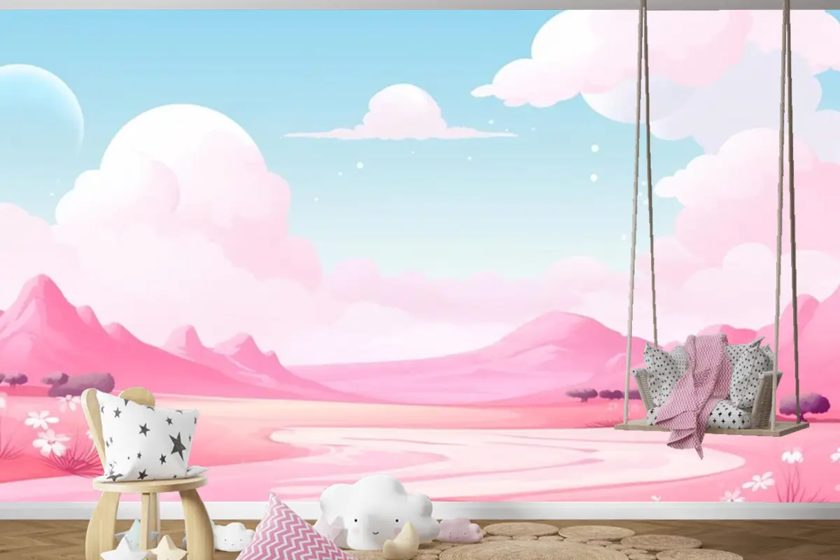 Dağlar Ve Bulutlarla Manzara Çocuk Odası Duvar Kağıdı