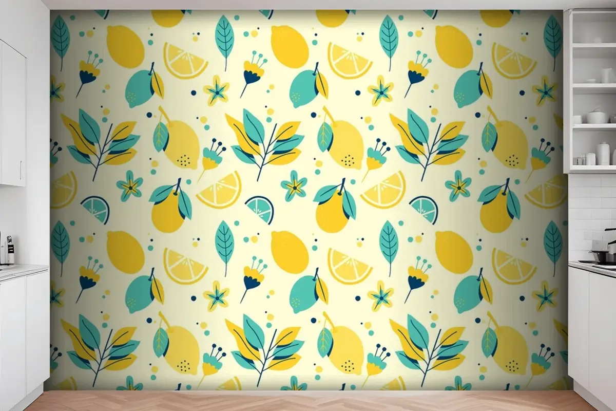 Limon Yaz Desenli Duvar Kağıdı Teması Mutfak Duvar Kağıdı