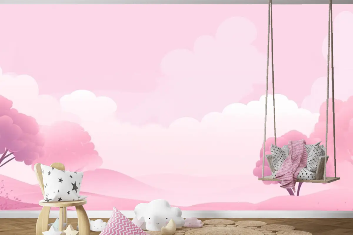 Açık Pembe Arka Plan Çocuk Odası Duvar Kağıdı